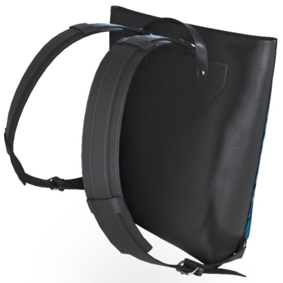 Blue Vegan Leather Zippered Backpack - Blue Authentic Lisbon Mural Reproduction - Picture 8 of 11